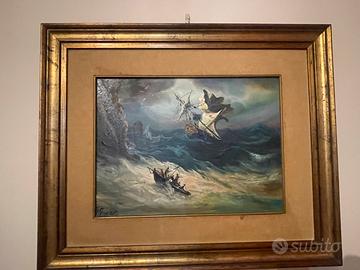Quadro ad olio G. Giusti mare in tempesta