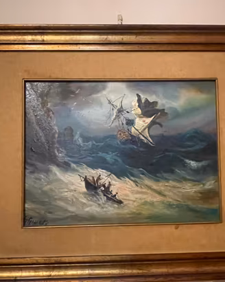 Quadro ad olio G. Giusti mare in tempesta