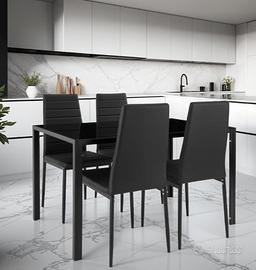 Tavolo vetro temprato e n.4 sedie ecopelle