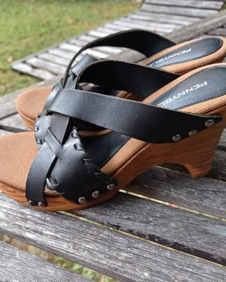 Zoccoli pelle nera e legno  di Pennyblak Max Mara