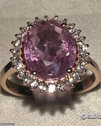 ANELLO ORO ROSA 18kt. DIAMANTI E ZAFFIRO ROSA 3,86