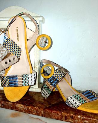 Sandali Artigianali Carmens Multicolor con Tacco 