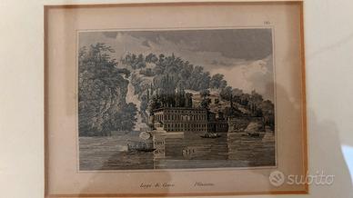 Stampa Antica Ottocento Villa Pliniana,Lago Como