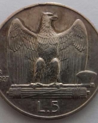 Regno Italia 5 lire 1927 var. bordo liscio R