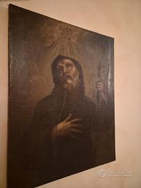 Dipinto Antico San Francesco di Paola Olio su Tela