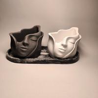 Set arredo design con vassoio e 2 vasi viso donna