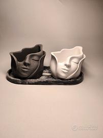Set arredo design con vassoio e 2 vasi viso donna