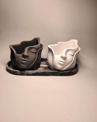 Set arredo design con vassoio e 2 vasi viso donna