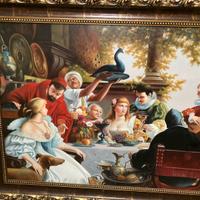 Dipinto a olio con cornice intagliata a mano