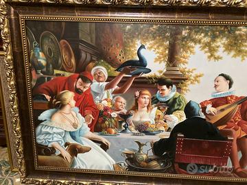 Dipinto a olio con cornice intagliata a mano