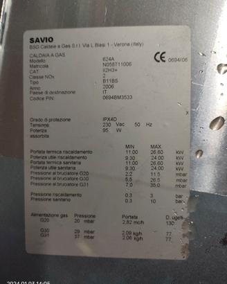 caldaia Savio scheda 