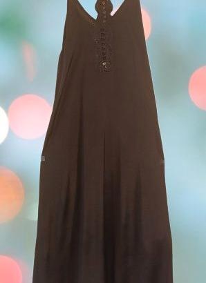 Abito lungo in rayon di colore nero - L'ape a pois