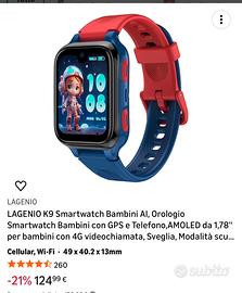 Smartwatch per bambini Lagenio k9 4G con GPS e AI.