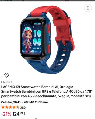 Smartwatch per bambini Lagenio k9 4G con GPS e AI.