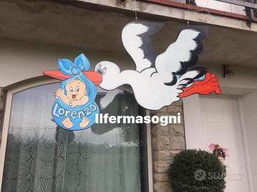 Decorazione fiocco nascita per porta, balcone, gia