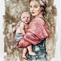 Quadro moderno, acquerello, dipinto a mano