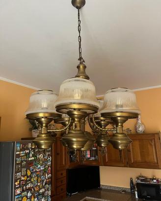 Lampadario vintage a 5 luci in ottone