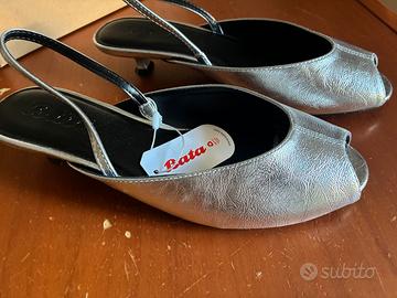 Scarpe da donna con tacco Bata argento e nero