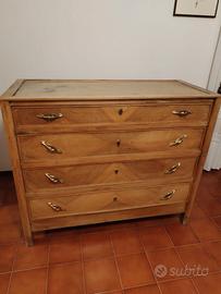 cassettiera anni 50  con copertura in vetro scuro