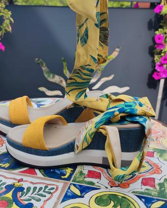 sandalo Blue giallo con tacco nero giardini 