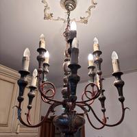 Lampadario in ferro e legno inizio novecento