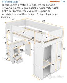 Letto castello con scrivania e armadio