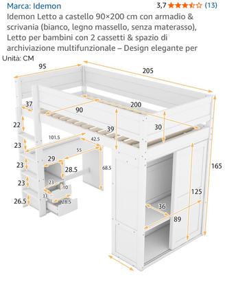 Letto castello con scrivania e armadio