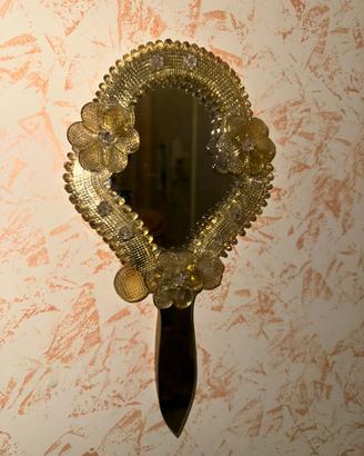 Specchio con manico da parete in vetro di Murano