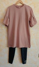 T-shirt vestito + leggings in ecopelle