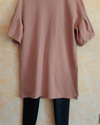 T-shirt vestito + leggings in ecopelle