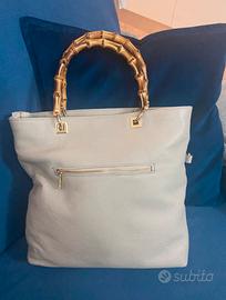 Borsa pelle manico bamboo