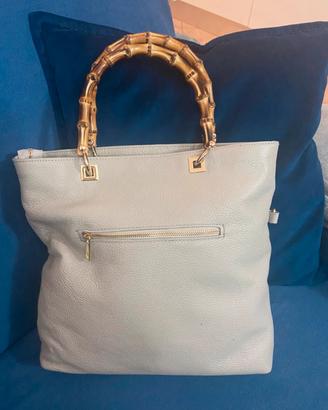 Borsa pelle manico bamboo