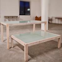Set di 2 tavoli Cote Table in legno e vetro
