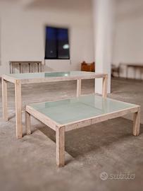 Set di 2 tavoli Cote Table in legno e vetro