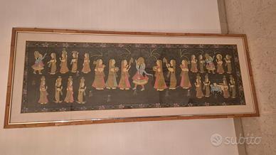 Quadro dipinto su stoffa orientale anni 70