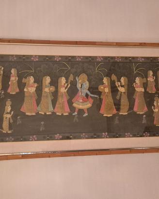 Quadro dipinto su stoffa orientale anni 70
