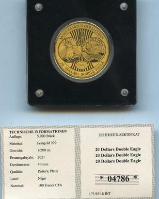 NIGER 100 FRANCHI 2022 ORO 999 ACQUILA AMERICA USA