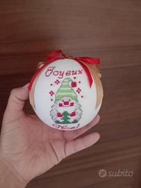 Pallina Natale Gnomo Ricamata - Joyeux Noël