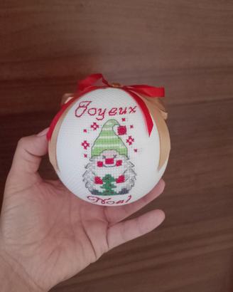 Pallina Natale Gnomo Ricamata - Joyeux Noël
