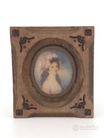 Miniatura dipinta ritratto dama cornice legno '900