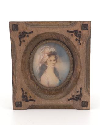 Miniatura dipinta ritratto dama cornice legno '900