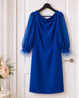 Elegante Abito cerimonia piume tg 50 tubino nuovo