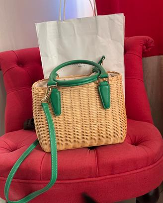 Borsa in pelle e paglia