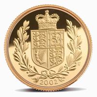 Rara moneta oro sterlina scudo coronato del 2002