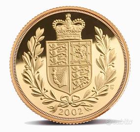 Rara moneta oro sterlina scudo coronato del 2002