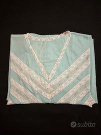 Camicia da notte celeste in cotone con decorazioni