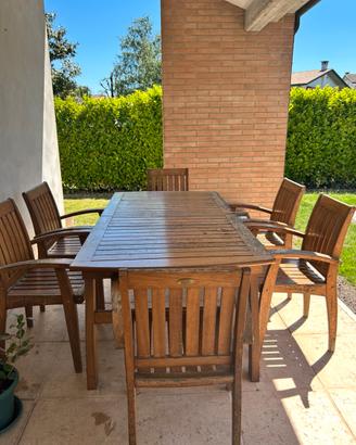Set tavolo da giardino in legno teak + 6 sedie