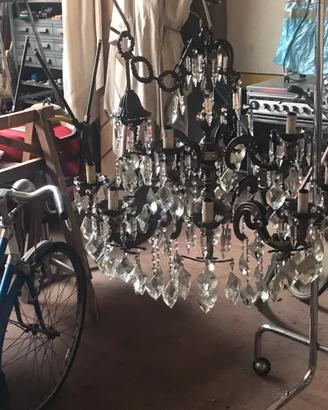 Lampadario vintage bronzo cristallo di boemia