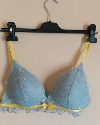 reggiseno triangolo Tezenis 3 celeste pizzo giallo