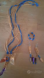 Parure perline blu e giallo